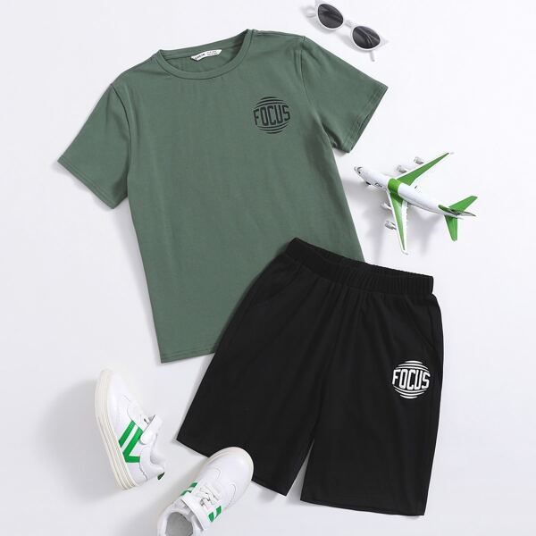 

Boys Letter Graphic Tee & Track Shorts Set, Multicolor