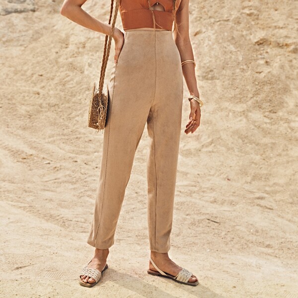 

Zip Back Suede Pants, Khaki