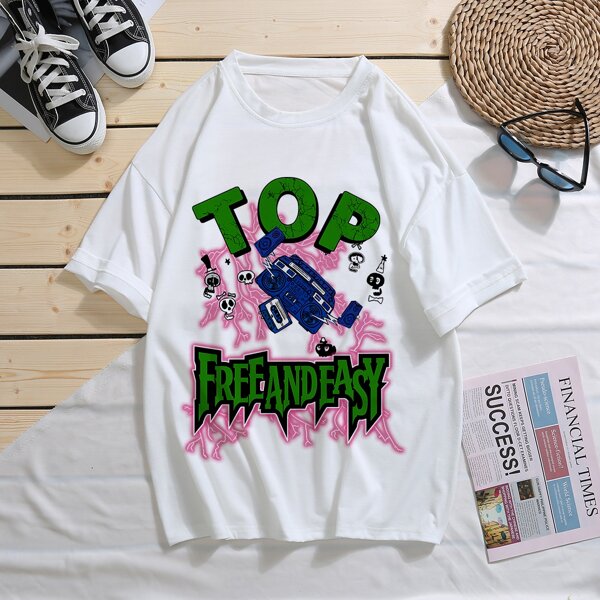 

Men Skull And Letter Graphic Tee, White