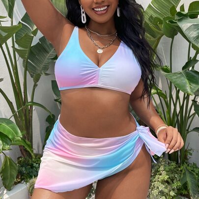 3pack Plus Tie Dye Bikini Swimsuit & Beach Skirt