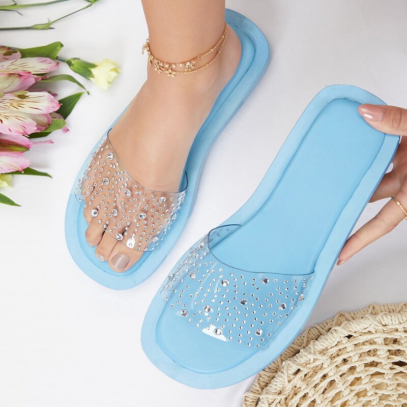 

Rhinestone Clear Strap Platform Slides