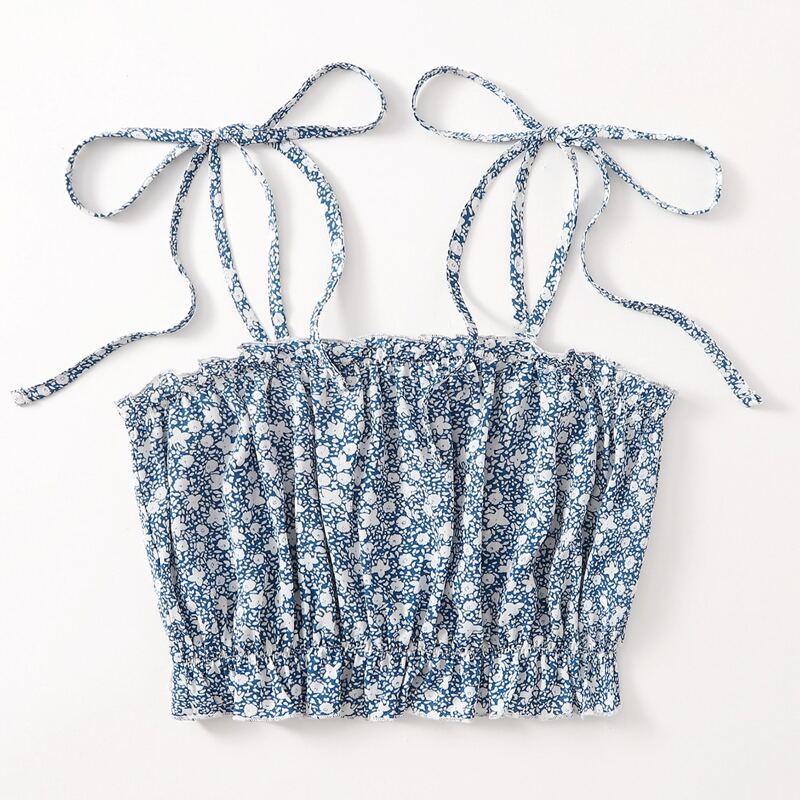

Ditsy Floral Tie Shoulder Crop Cami, Blue and white