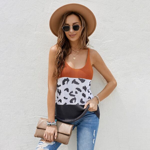 

Graphic And Color Block Knit Top, Multicolor
