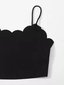 SHEIN 青少年女孩貝殼邊吊帶上衣和自腰帶條紋短褲套裝