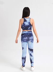 SHEIN Bộ hai mảnh Gái Cà vạt nhuộm Thể thao - Màu xanh lam - Xem 2