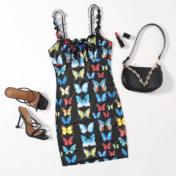 

Ruched Bust Butterfly Print Dress, Multicolor