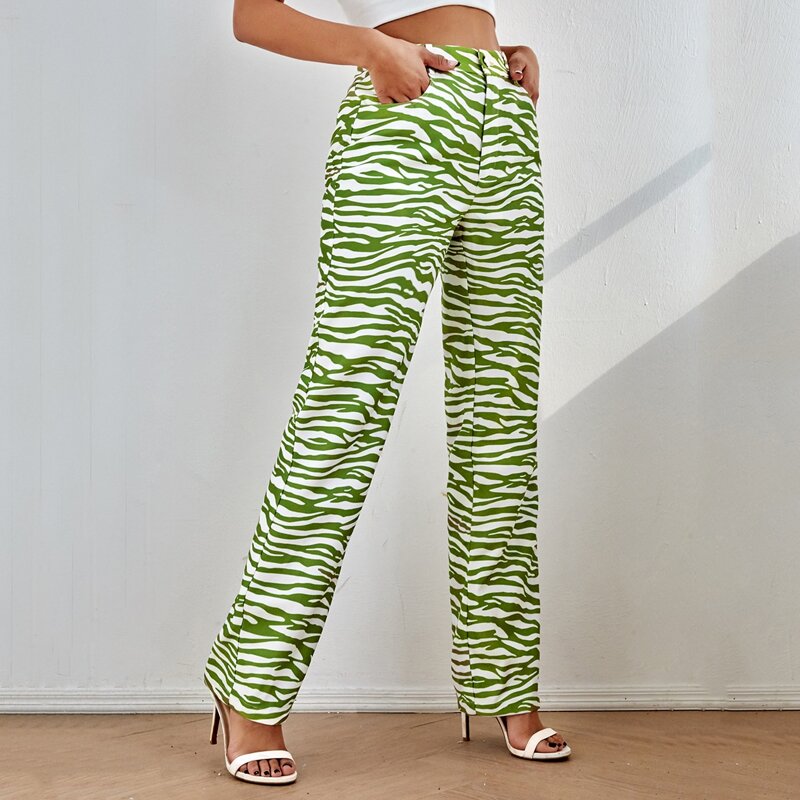

Zipper Fly Zebra Striped Pants, Multicolor