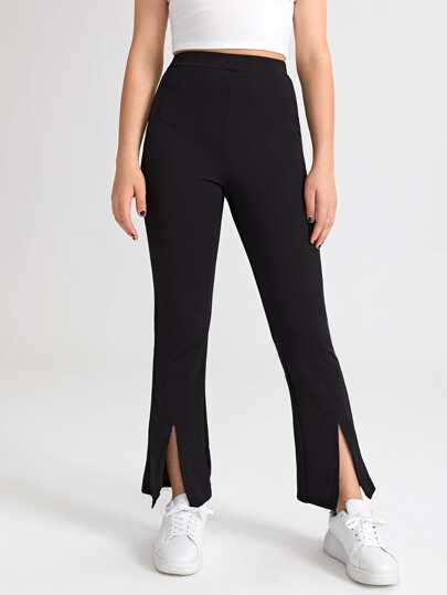 بنطلون سادة بحافة مفتوحة بنت مراهقة