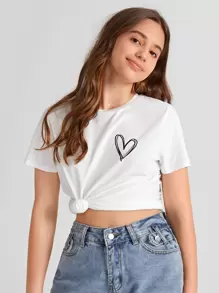 SHEIN Tops con gái Tim Giải trí - trắng - Xem 1