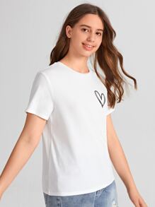 SHEIN Tops con gái Tim Giải trí - trắng - Xem 4