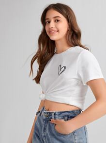 SHEIN Tops con gái Tim Giải trí - trắng - Xem 5