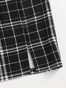 SHEIN Teen Girls Rib-knit Tank Top & Split Hem Plaid Skirt Set - Black - View 4