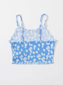 SHEIN 青少年女孩小褶邊小雛菊花卉吊帶上衣