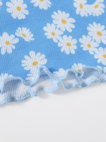 SHEIN 青少年女孩小褶邊小雛菊花卉吊帶上衣