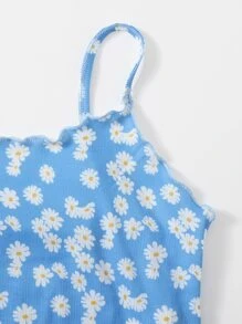 SHEIN 青少年女孩小褶邊小雛菊花卉吊帶上衣