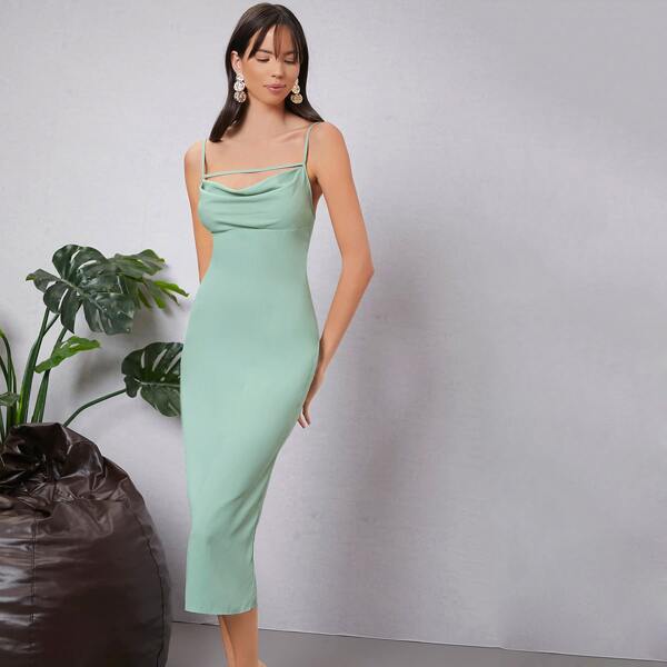 

Cowl Neck Split Hem Cami Dress, Mint green