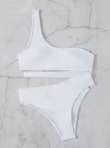 Cut-Out One Shoulder Bikini Set, For Summer Beach Vacation - White - View 6