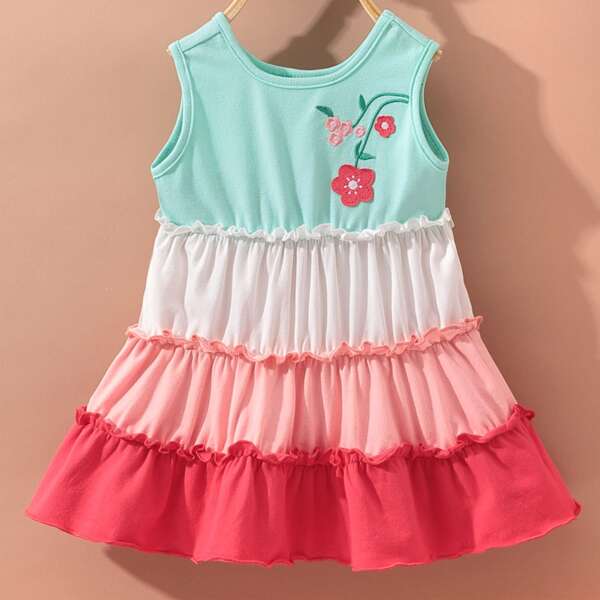 

Baby Girl Embroidery Cut And Sew Babydoll Dress, Multicolor