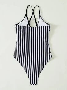 Bộ bikini Hội Chữ thập Sọc Giải trí - Đen và trắng - Xem 2