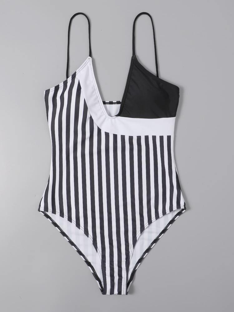 Bộ bikini Hội Chữ thập Sọc Giải trí - Đen và trắng - Xem 3