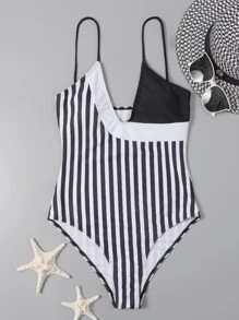 Bộ bikini Hội Chữ thập Sọc Giải trí - Đen và trắng - Xem 4