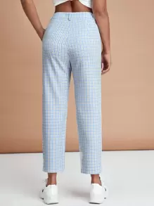 SHEIN EZwear 斜口袋格紋圖案褲子 - 藍色 - 查看 2