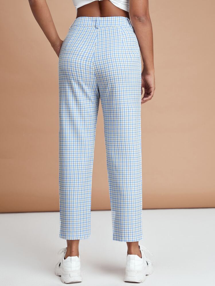 SHEIN EZwear Slant Pocket Plaid Print Pants - Blue - View 2