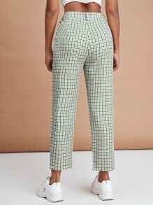 SHEIN EZwear 斜口袋格紋圖案褲子 - 彩色 - 查看 2