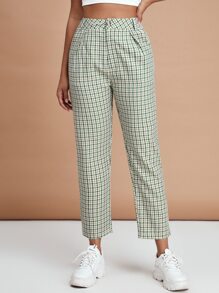 SHEIN EZwear 斜口袋格紋圖案褲子 - 彩色 - 查看 3