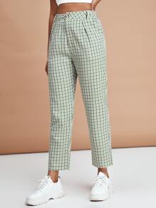 SHEIN EZwear 斜口袋格紋圖案褲子 - 彩色 - 查看 5