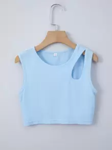 Tops tank y camis de niñas Cut-out Liso Casual - Celeste - Ver 1