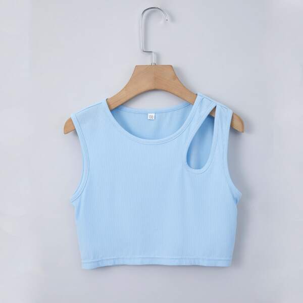 

Girls Solid Ribbed Peekaboo Tank Top, Baby blue