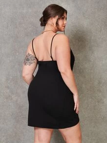 SHEIN SXY Plus Ruched Asymmetrical Hem Cami Dress - Black - View 2