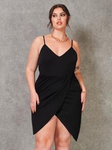 SHEIN SXY Plus Ruched Asymmetrical Hem Cami Dress - Black - View 3