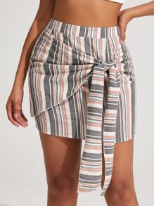 Knotted Detail Striped Skirt - Multicolor - View 1