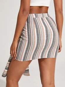 Knotted Detail Striped Skirt - Multicolor - View 2