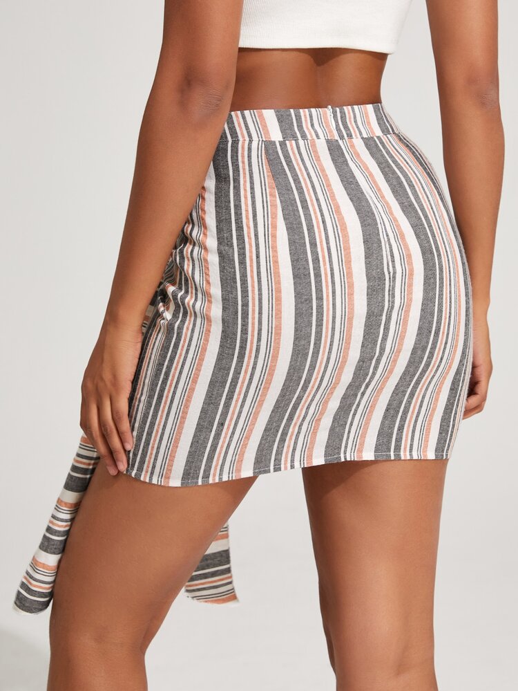 結飾細節條紋半身裙 - 彩色 - 查看 2