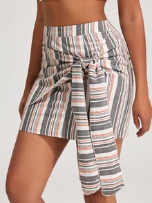 Knotted Detail Striped Skirt - Multicolor - View 4