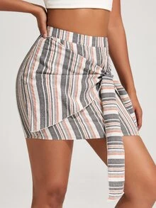 Knotted Detail Striped Skirt - Multicolor - View 5
