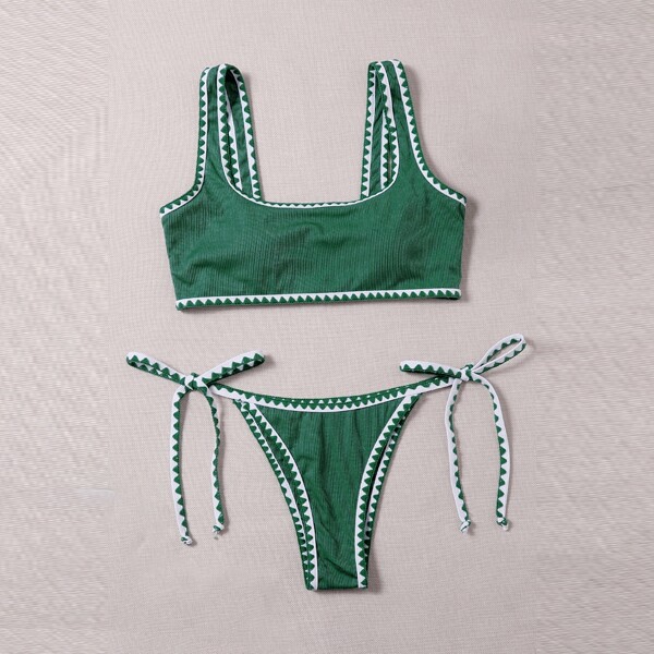 

Whip Stitch Tie Side Bikini Swimsuit, Green