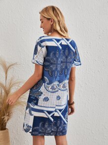 Paisley Tie Neck Tunic Dress