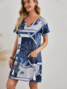 Paisley Tie Neck Tunic Dress