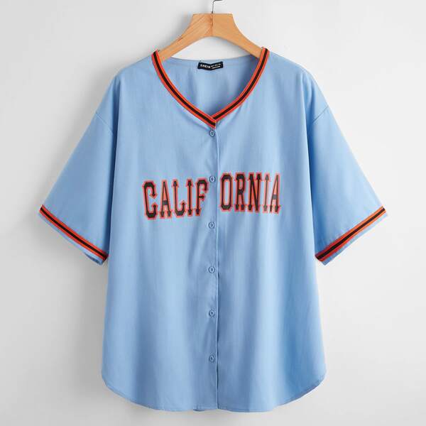

Contrast Striped Letter Graphic Top, Blue