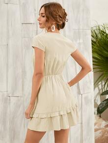 Vestido bajo a capas con cordón delantero - Beis - Ver 2