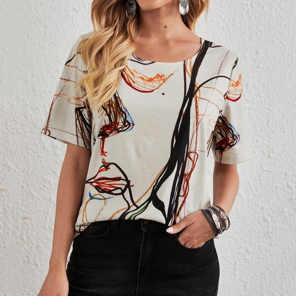 

Abstract Print Short Sleeve Tee, Multicolor
