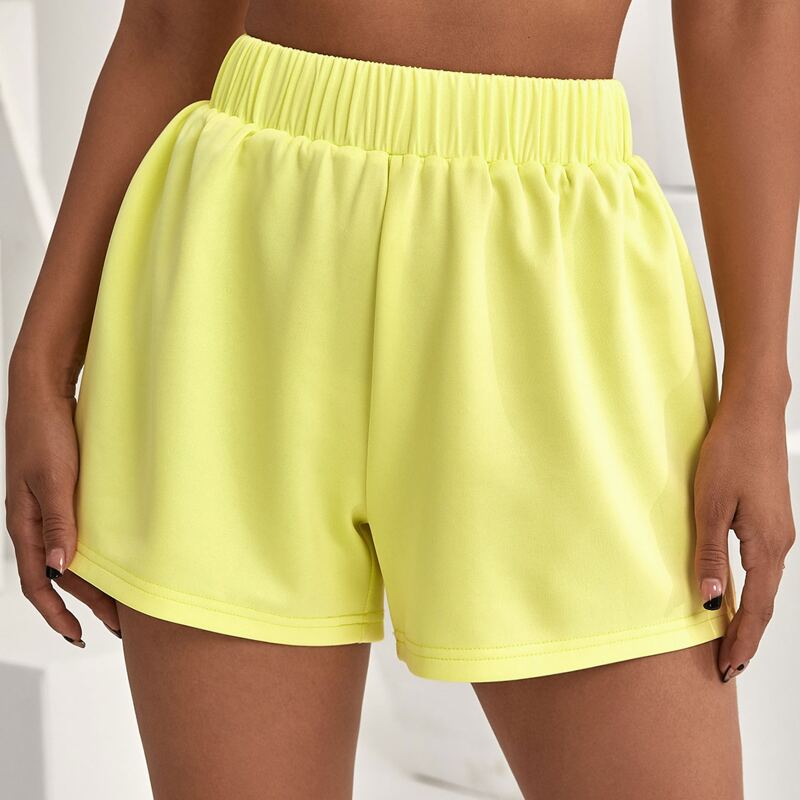 

Elastic Waist Solid Shorts, Yellow