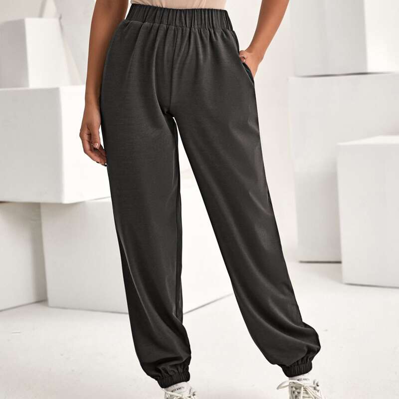 

Elastic Waist Solid Sweatpants, Dark grey