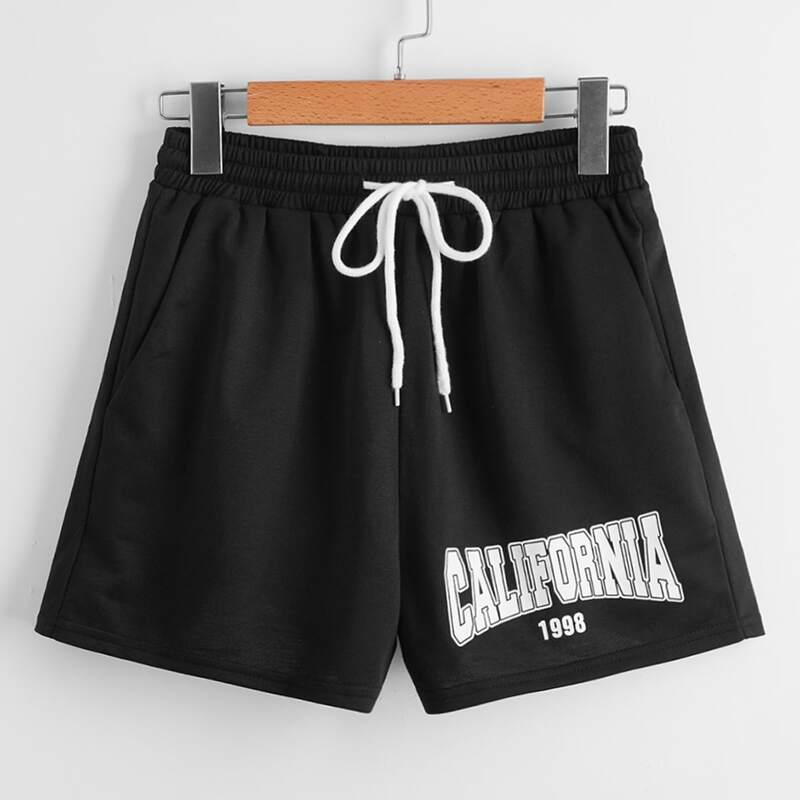 

Letter Drawstring Shorts, Black