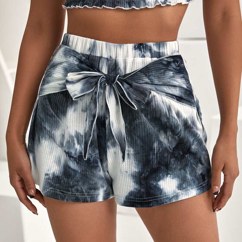 

Elastic Waist Knotted Tie Dye Shorts, Multicolor