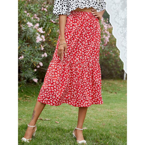 

Ditsy Floral Ruffle Hem Skirt, Red